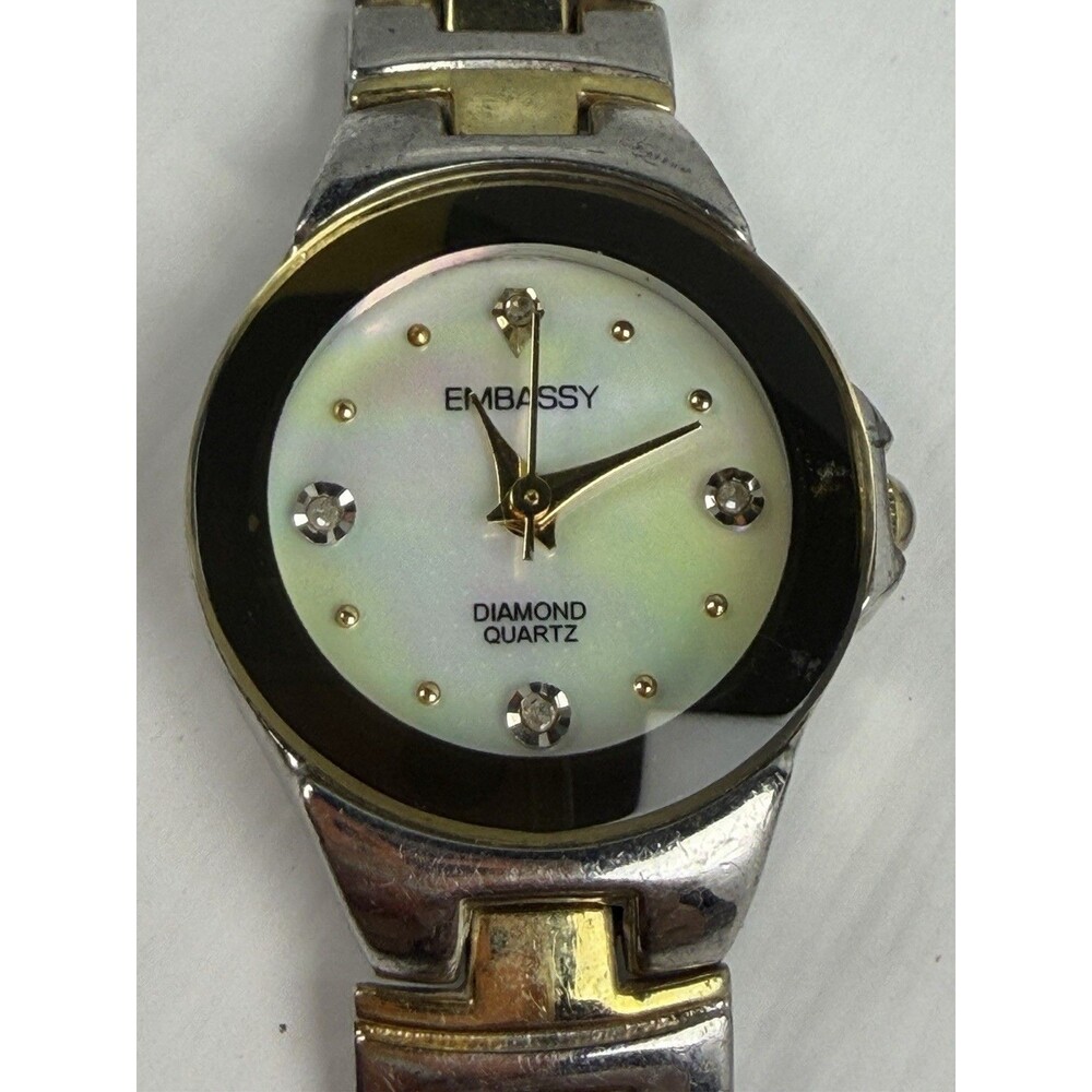 embassy women’s diamond quartz watch two tone stretch band fresh battery